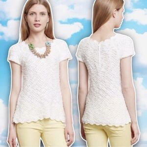 KNITTED & KNOTTED ANTHRO Cassis Short Sleeve Sweater Crocheted Boho Coquette 70s